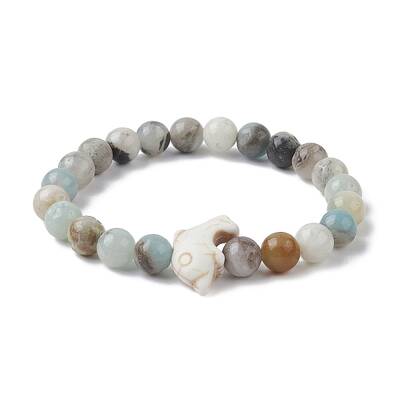 Natural Flower Amazonite & Synthetic Turquoise Dolphin Beaded Stretch Bracelets