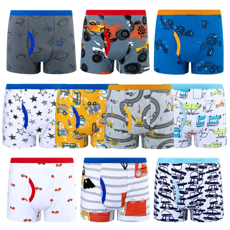 BIG ELEPHANT 10-Pack of Boys' Boxer Briefs - Soft, Breathable and Comfortable 100% Cotton Briefs with Fun Dinosaur Graphics, ...