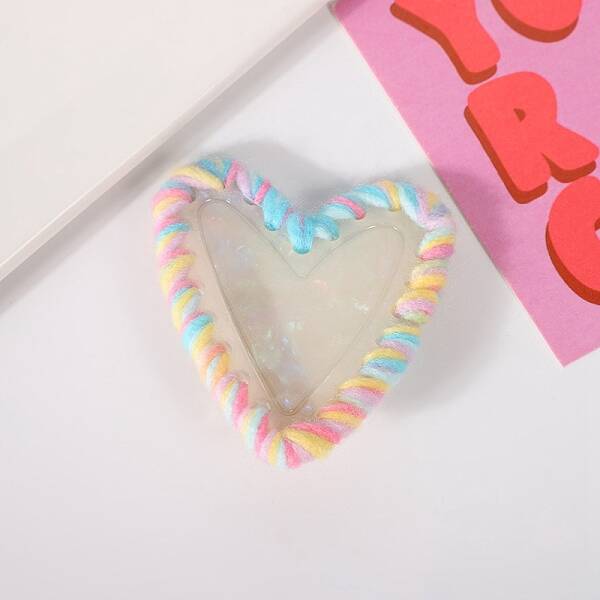 Heart Cellulose Acetate & Woolen Yarn Alligator Hair Clips