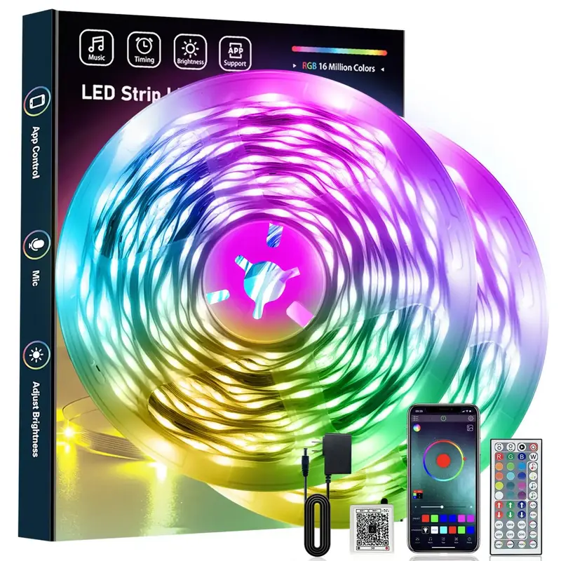 100FT 50FT RGB LED strip lights smart LED lights for bedroom APP control DIY dimming and color matching Christmas decoration ...