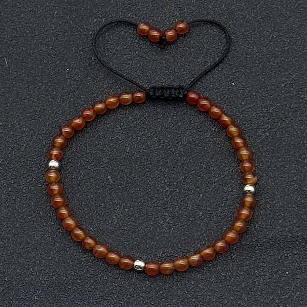 Adjustable Natural Carnelian Braided Beaded Bracelets for Women