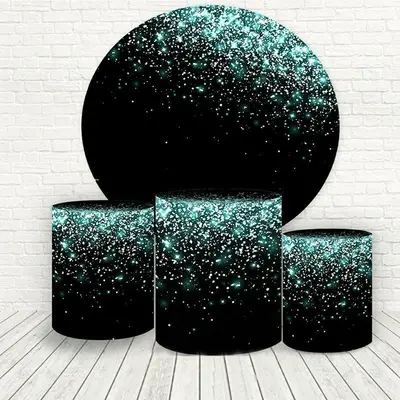 Aperturee Cyan Glitter Round Black Birthday Party Backdrop Kit | Round Backdrop Stand Covers | Round Backdrop Cover Diy | Cir...