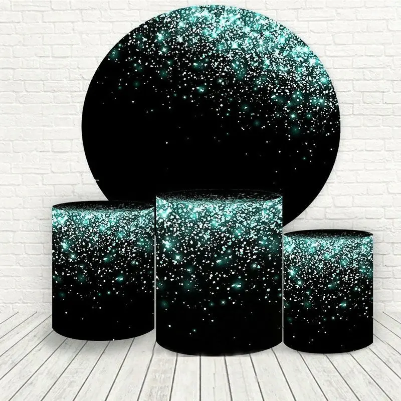 Aperturee Cyan Glitter Round Black Birthday Party Backdrop Kit | Round Backdrop Stand Covers | Round Backdrop Cover Diy | Cir...