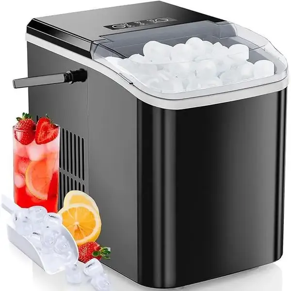 Countertop Ice Maker Machine, Portable Self-Cleaning Ice Machine with Ice Scoop, Basket and Handle, 9 Cubes in 6 Mins, 26.5lb...