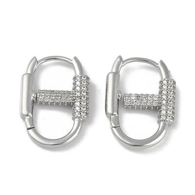 Carabiner Brass Micro Pave Clear Cubic Zirconia Hoop Earrings