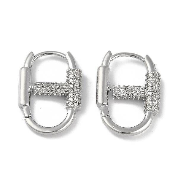 Carabiner Brass Micro Pave Clear Cubic Zirconia Hoop Earrings