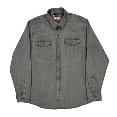 Wrangler Denim Shirt - Large Grey Cotton Blend