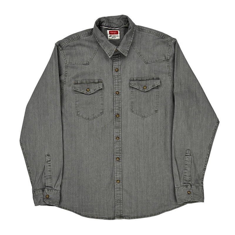 Wrangler Denim Shirt - Large Grey Cotton Blend