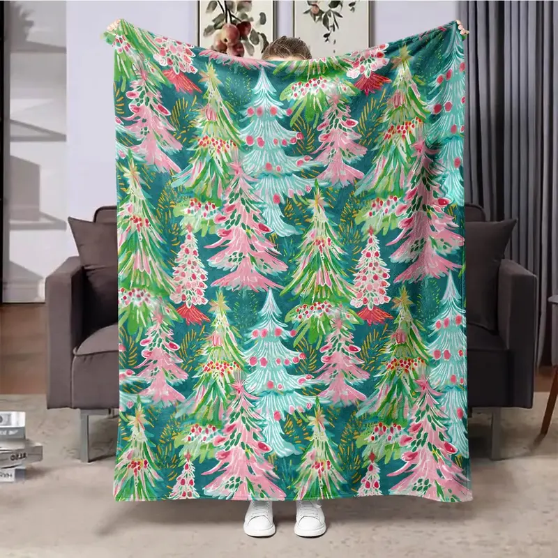 Christmas Tree Pattern Blanket, Soft Warm Throw Blanket, Air-conditioned Room Blanket, Warm Nap Blanket for Home Office Trave...
