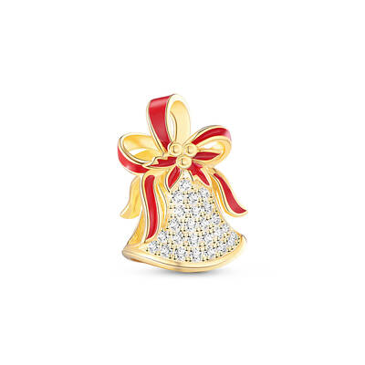 925 Sterling Silver Enamel Golden Christmas Bell European Beads
