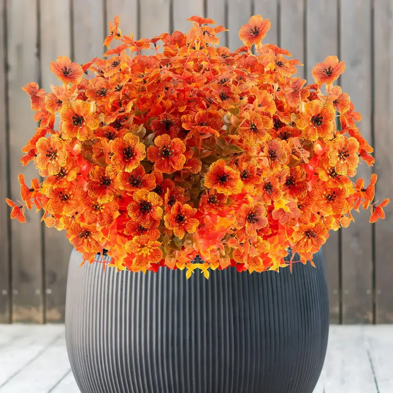 Artificial Fall Flowers, UV Resistant Fake Mums, Faux Flower, Plastic Plants for Outside Front Porch Potted Planter Baskets H...