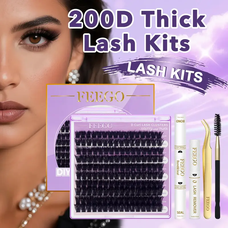 FEEGO Voluminous Eyelashes Lash Clusters 160 PCS 10-20mm Volume Lashes Kit Eyelash Clusters D Curl Cluster Eyelash Extensions...
