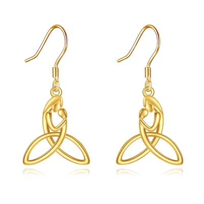 14K Gold Parents & Children & Celtic Knot Drop Earrings