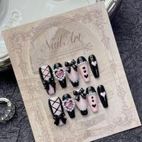 Punk Press-On Nails | Reusable Acrylic Tips with Pearl & Bow Charms for Edgy DIY & Ballet Styles
