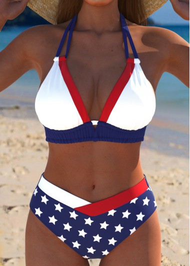 Modlily American Flag Mid Waisted Multi Color Bikini Set - L