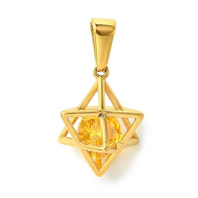 PVD Vacuum Plating 304 Stainless Steel Micro Pave Gold Cubic Zirconia Pendants