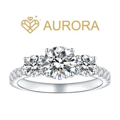 【#86 Iridescent】3 stone 1CT Full Moissanite main stone and side stone ring S925 Sterling Silver High Quality Birthday Ann...