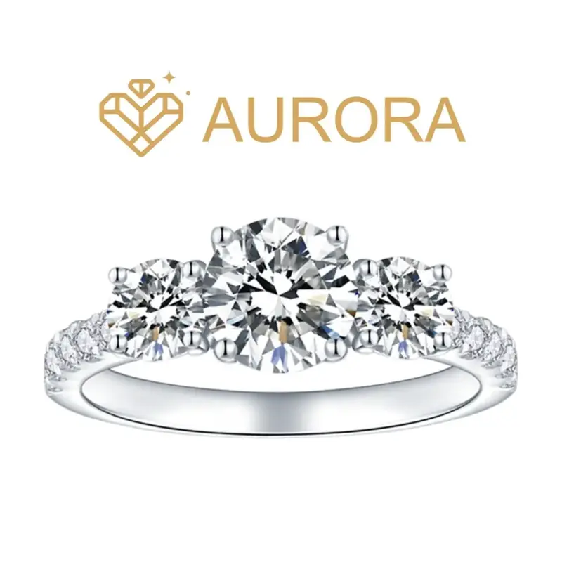 【#86 Iridescent】3 stone 1CT Full Moissanite main stone and side stone ring S925 Sterling Silver High Quality Birthday Ann...