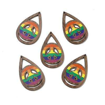 Rainbow/Pride Flag Theme Single Face Printed Aspen Wood Big Pendants