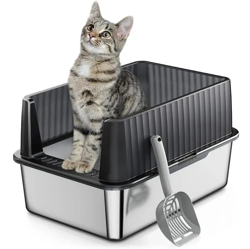Stainless Steel Cat Litter Box with Lid Metal Litter Box for Kittens Puppies  Rabbits Easy Cleaning Non-Sticky  Odorless Gift...