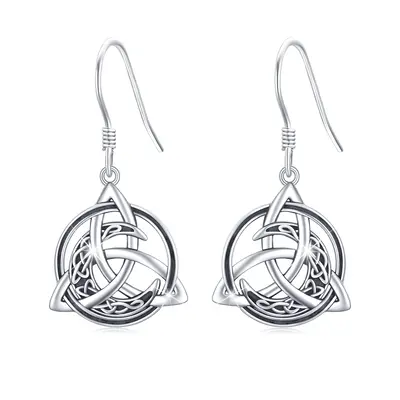 Sterling Silver Celtic Knot & Moon Drop Earrings