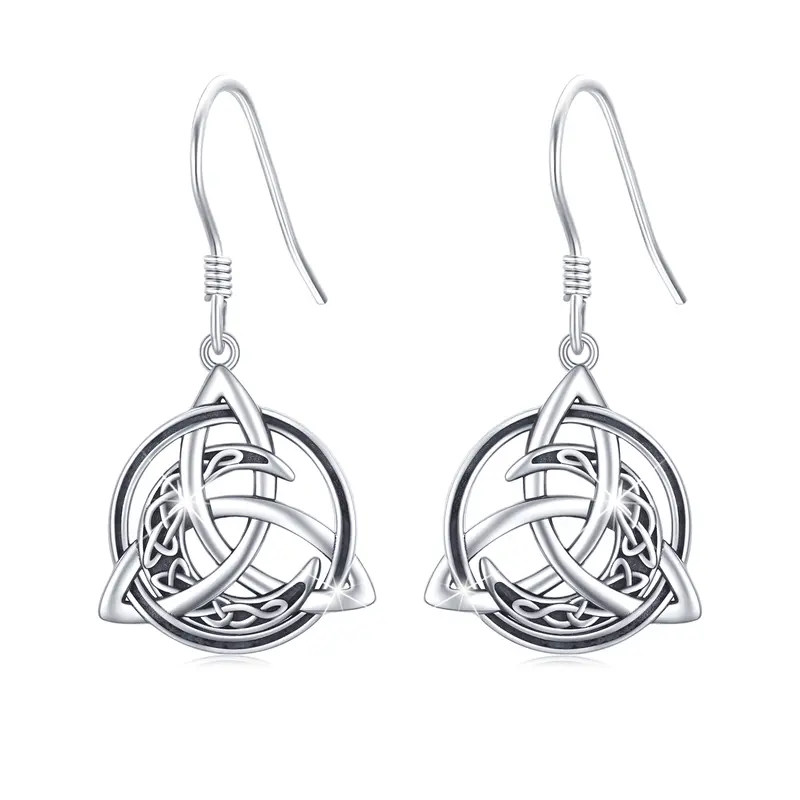 Sterling Silver Celtic Knot & Moon Drop Earrings