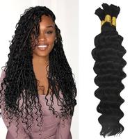 100% Remy Hair Loose Deep Wave Bulk Natural Color for Braiding Hair 3 Bundles / Pack 110g Total No Weft Bulk Hair Fluffy Text...