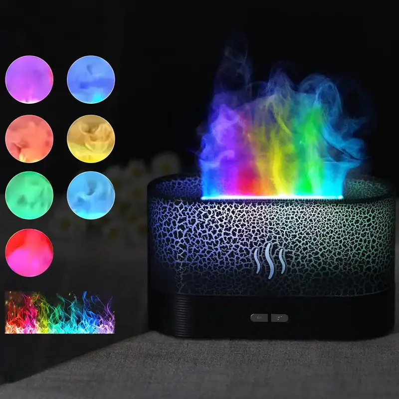 Creative Simulated Flame Air Diffuser, 180ML Aroma Diffuser, 7 Colors Volcano Humidifier, Suitable for Home Bedroom Office