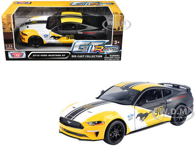 2018 Ford Mustang GT #38 White and Matt Black with Yellow Graphics GT Racing Series 1/24 Diecast Model Car by Motormax