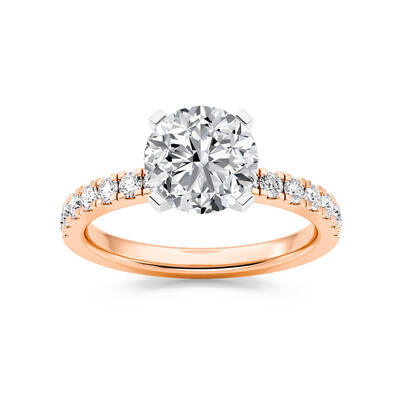 Troy Two Tone Round Lab Grown Diamond Engagement Ring | 18K Rose Gold 2 7/8 CT. TW.