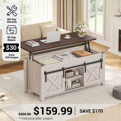 SEDETA 39.3 Inch Lift Top Coffee Table Farmhouse Lift Tabletop Dining Table Gas Spring Hidden Compartment Open Storage Shelf ...
