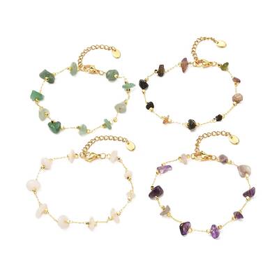 Natural Mixed Gemstone Chip Beaded Bracelet for Girl Women
