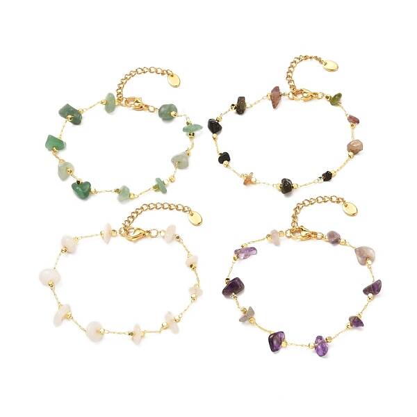 Natural Mixed Gemstone Chip Beaded Bracelet for Girl Women