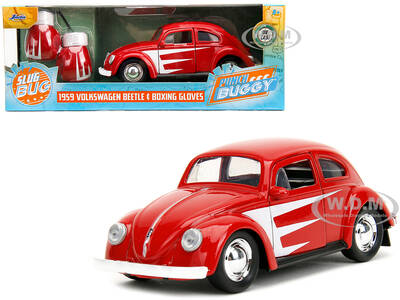 1959 Volkswagen Beetle Red with White Graphics and Boxing Gloves Accessory \