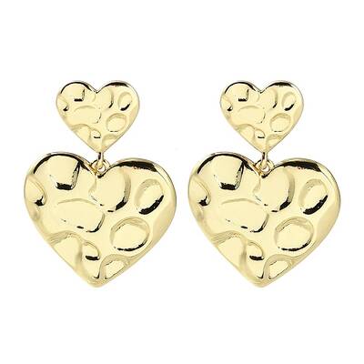 Rack Plating Brass Textured Heart Dangle Stud Earring