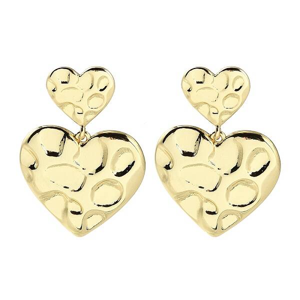 Rack Plating Brass Textured Heart Dangle Stud Earring