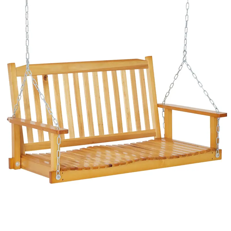 Garvee 2 Seater Outdoor Wooden Porch Swing Bench – Heavy Duty Hanging Swing Seat with Ergonomic Back & Adjustable Chains, 4...