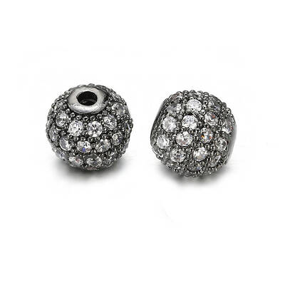 Round Brass Micro Pave Cubic Zirconia Beads
