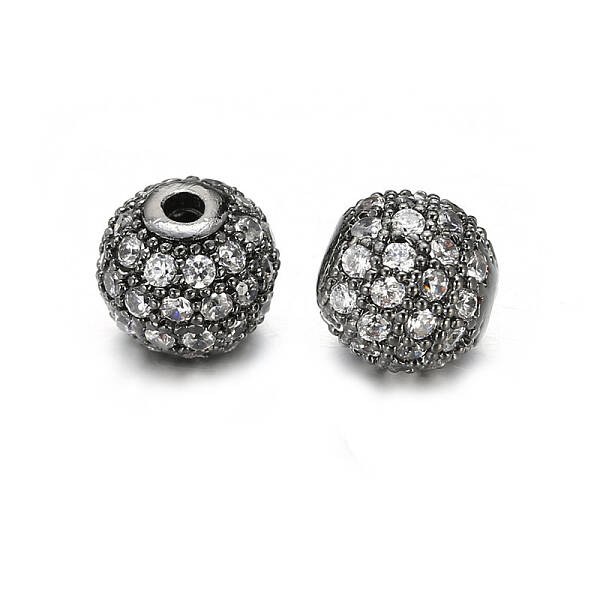 Round Brass Micro Pave Cubic Zirconia Beads