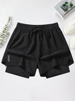Men's 2 in 1 Solid Drawstring Waist Zip Pocket Athletic Shorts with Liner, National Day Clothing, Essentials Shorts, Casual Q...