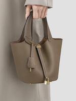 Women's Fashionable Plain Color Leather Bag, Top Handle Handbags, Leather Textured Handbag, Leather Satchel, Casual Versatile...