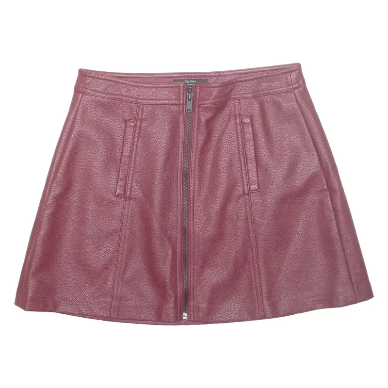 BERSHKA Womens A-Line Skirt Red Short Leather M