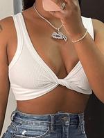 Women's Solid Twist Front Crop Tank Top, Casual Slim Minimalist Sleeveless Cropped Top for Daily Wear, Ladies Clothes for All...
