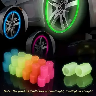 Fluorescent Tire Valve Cap Set, 4 Counts/set Night Glow Stem Covers for Car Tire, Waterproof Luminous Car Tire Valve Caps, Un...