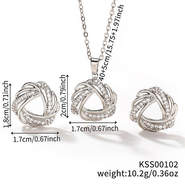 Chic Geometric Brass Rhinestones Stud Earrings & Necklaces for Woemn