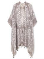 Women's Ethnic Pattern Fringe Trim Kimono Cover Up, Boho Batwing Sleeve Open Front Cover Up, Ladies Summer Clothes for Beach ...