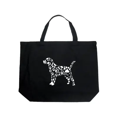 Dog Paw Prints - Large Word Art Tote Bag - Navy - LARGE