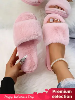 Women's Solid Color Plush Slippers, House Slippers As Gift, Casual Comfortable Silent Anti-slip Home Slippers for Girlfriend ...