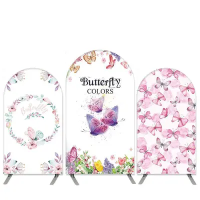 Aperturee Boho Theme Pink Floral And Butterfly Arch Backdrop Kit | Circle Arch Backdrop Diy | Diy Round Arch Backdrop | Round...