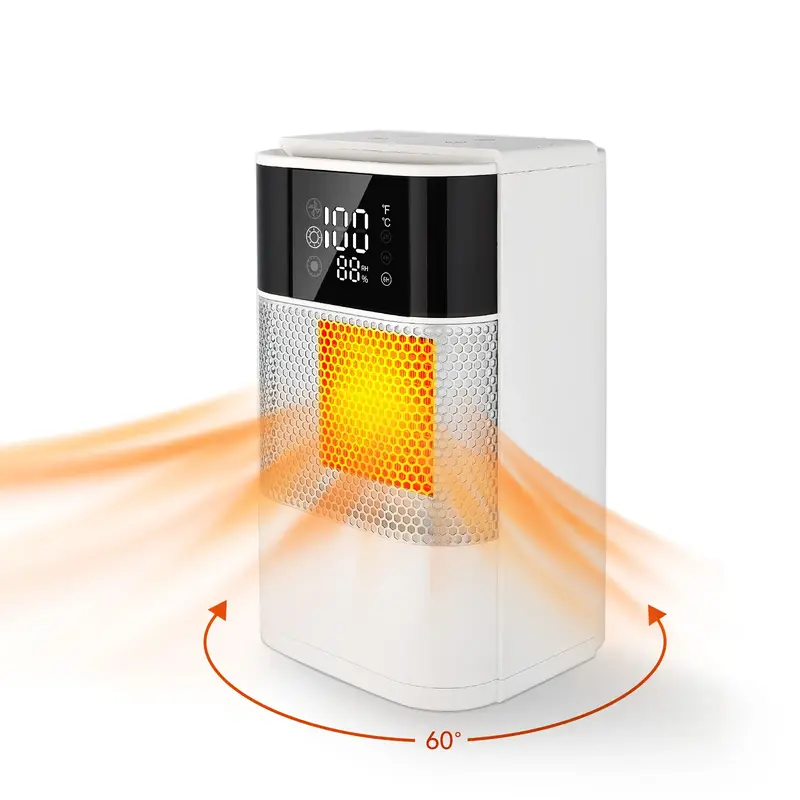 Christmas Portable 1500W PTC Heater with Digital Fast Heating Thermostat Timer Oscillation Overheat Protection LED Flame for ...